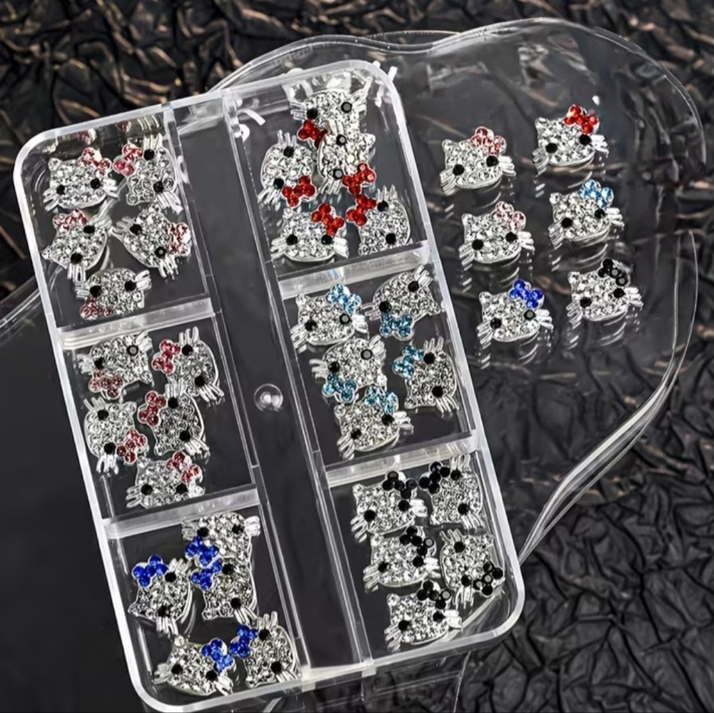 NWT 6pcs HELLO KITTY HEADS SILVER BLING NAIL ART CHARMS! - Picture 16 of 16